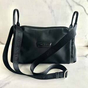 Lancaster Paris‎ Lightweight Black Nylon Shoulder Bag Crossbody with Patent Trim